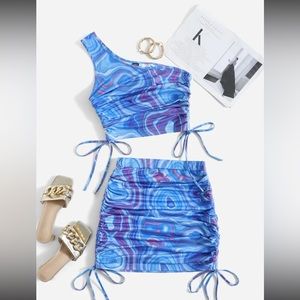 2Pc Ruched Skirt Set